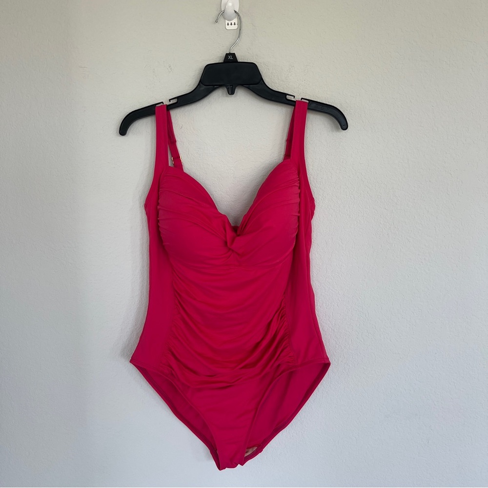 La Blanca Island Goddess Ruched Front Bandeau One Piece Swim Suit Size 16W